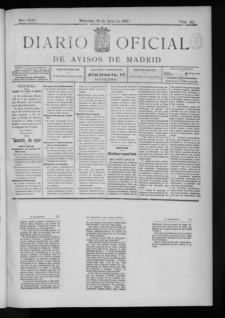 Miniatura de Diario Oficial de Avisos de Madrid del miercoles 20 de julio de 1910
