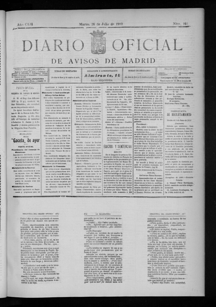 Miniatura de Diario Oficial de Avisos de Madrid del martes 26 de julio de 1910