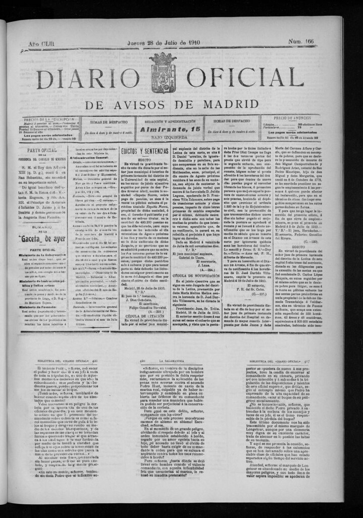 Miniatura de Diario Oficial de Avisos de Madrid del jueves 28 de julio de 1910
