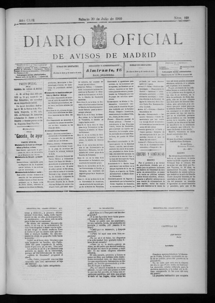 Miniatura de Diario Oficial de Avisos de Madrid del sabado 30 de julio de 1910
