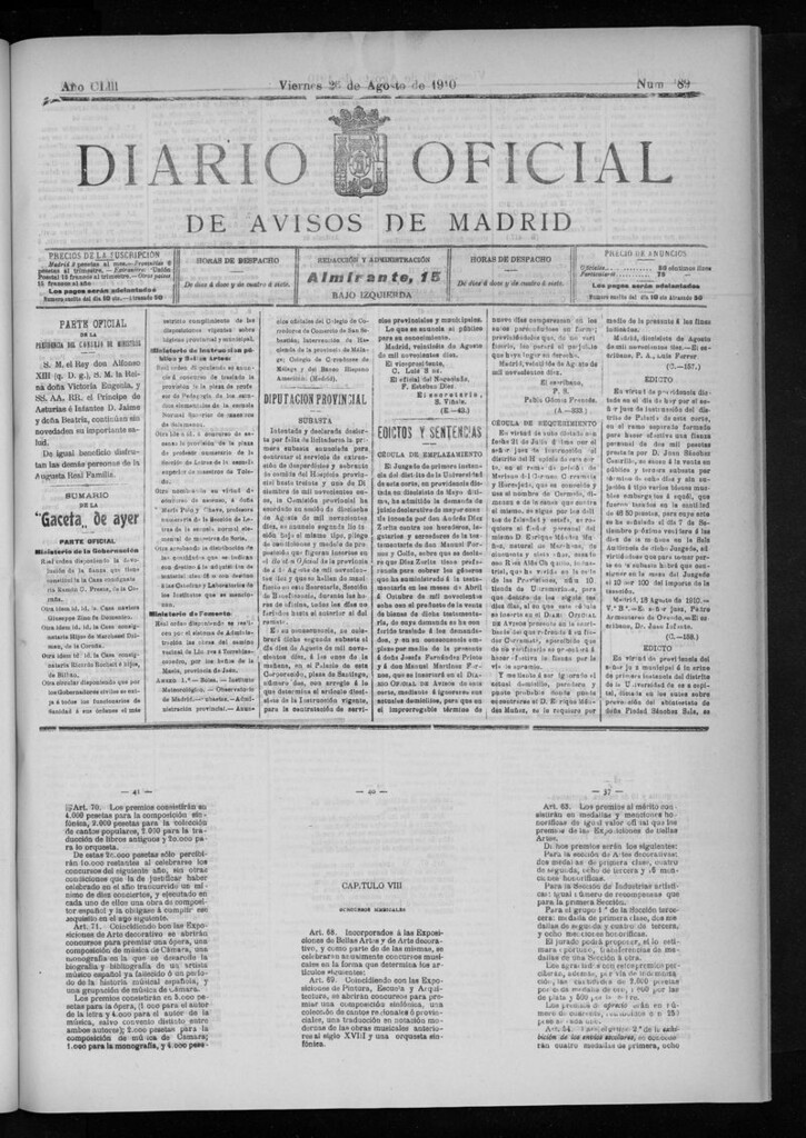 Miniatura de Diario Oficial de Avisos de Madrid del viernes 26 de agosto de 1910