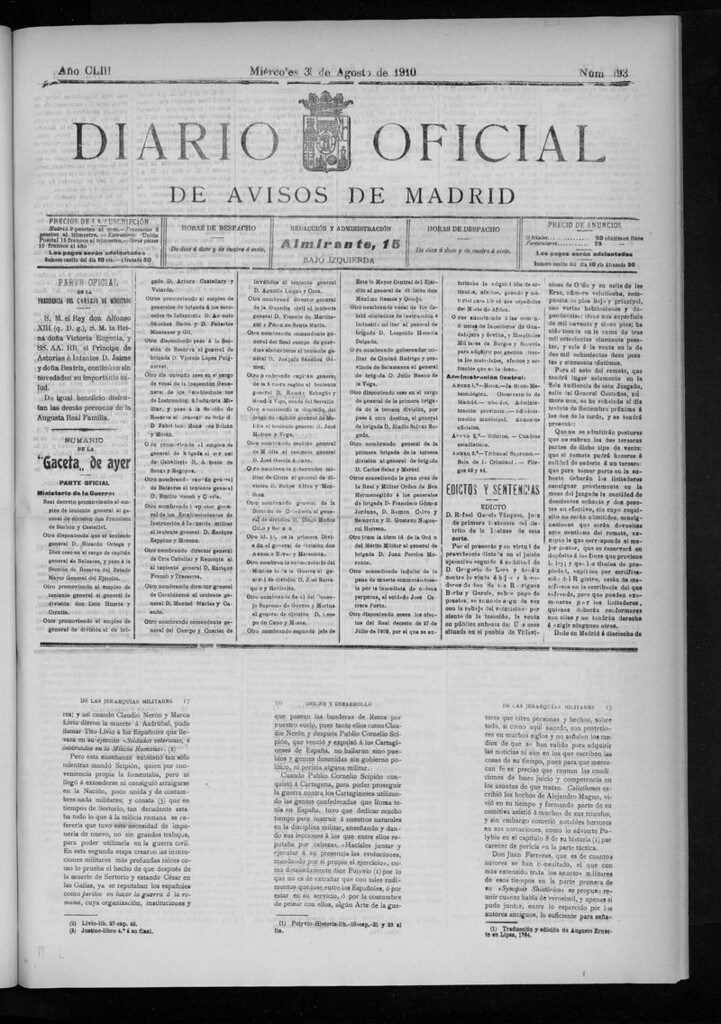 Miniatura de Diario Oficial de Avisos de Madrid del miércoles 31 de agosto de 1910