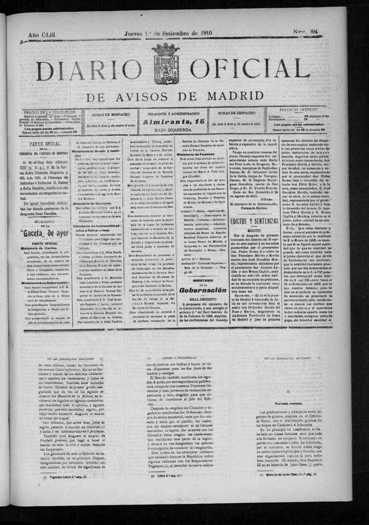 Miniatura de Diario Oficial de Avisos de Madrid del jueves 1 de septiembre de 1910