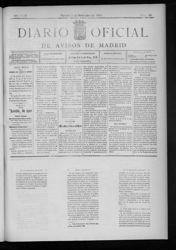 Miniatura de Diario Oficial de Avisos de Madrid del viernes 2 de septiembre de 1910