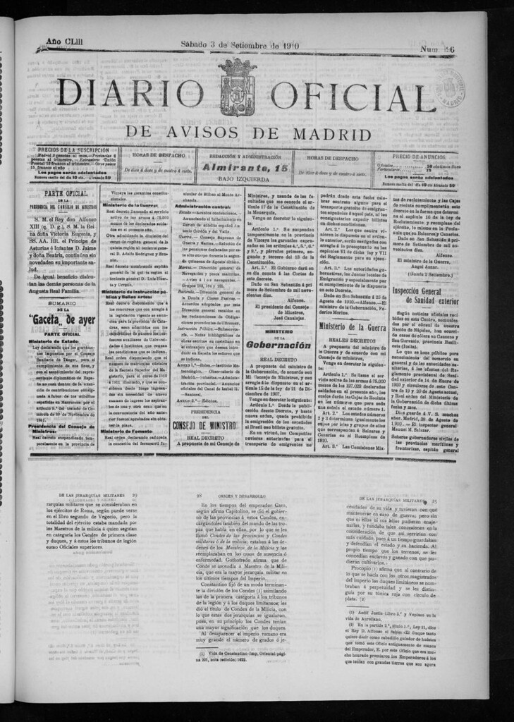 Miniatura de Diario Oficial de Avisos de Madrid del sábado 3 de septiembre de 1910