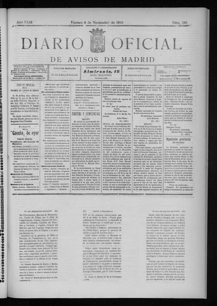 Miniatura de Diario Oficial de Avisos de Madrid del viernes 4 de noviembre de 1910
