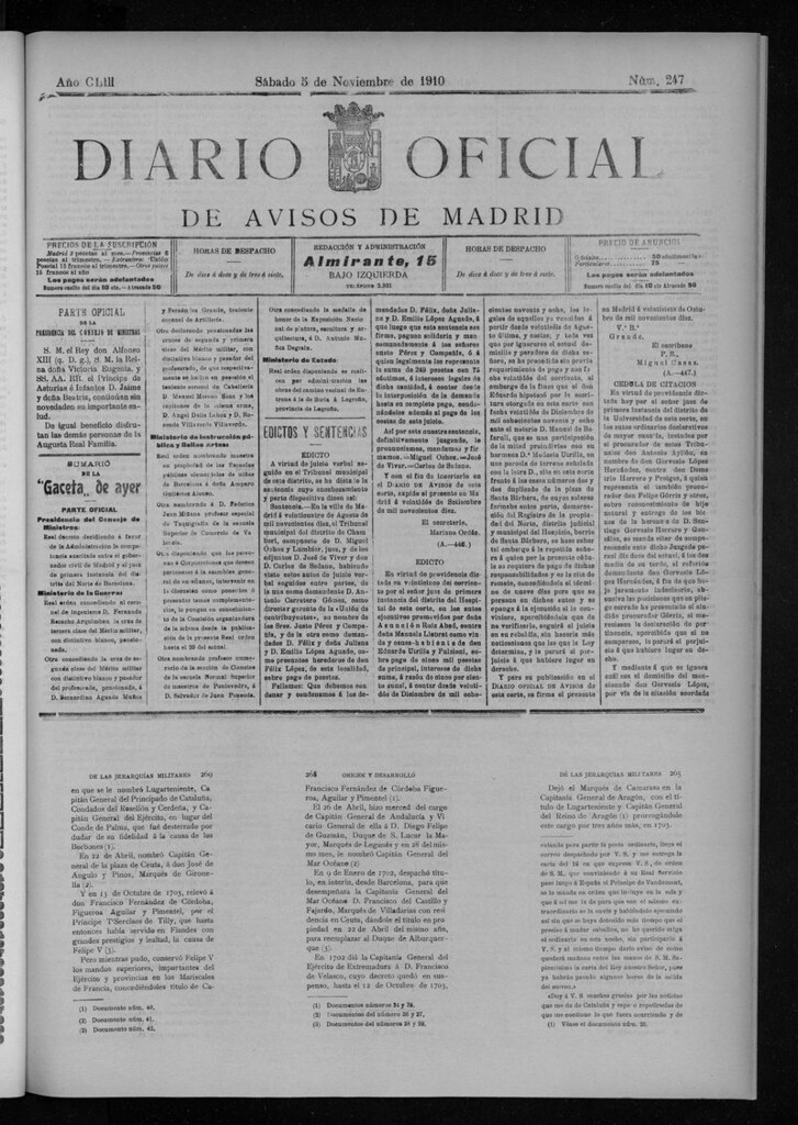 Miniatura de Diario Oficial de Avisos de Madrid del sábado 5 de noviembre de 1910