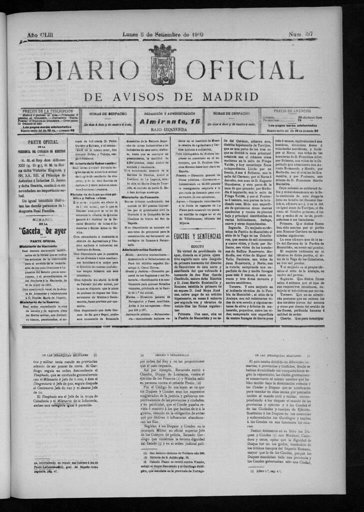 Miniatura de Diario Oficial de Avisos de Madrid del lunes 5 de septiembre de 1910