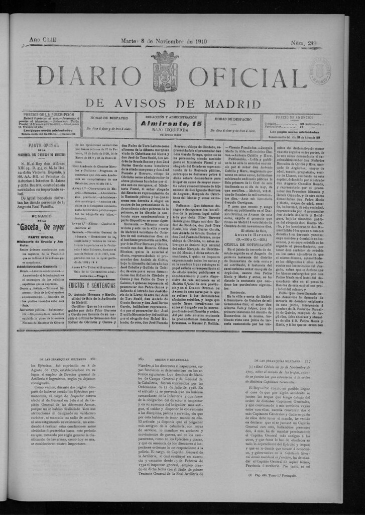 Miniatura de Diario Oficial de Avisos de Madrid del martes 8 de noviembre de 1910