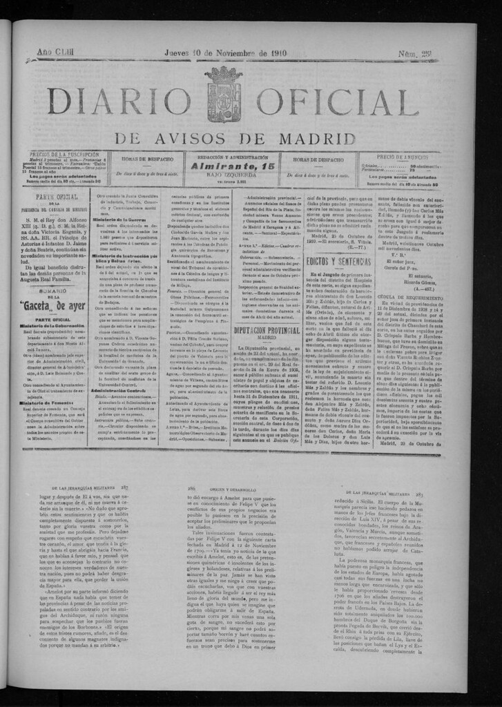 Miniatura de Diario Oficial de Avisos de Madrid del jueves 10 de noviembre de 1910
