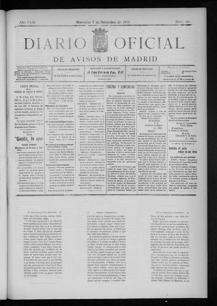 Miniatura de Diario Oficial de Avisos de Madrid del miércoles 7 de septiembre de 1910