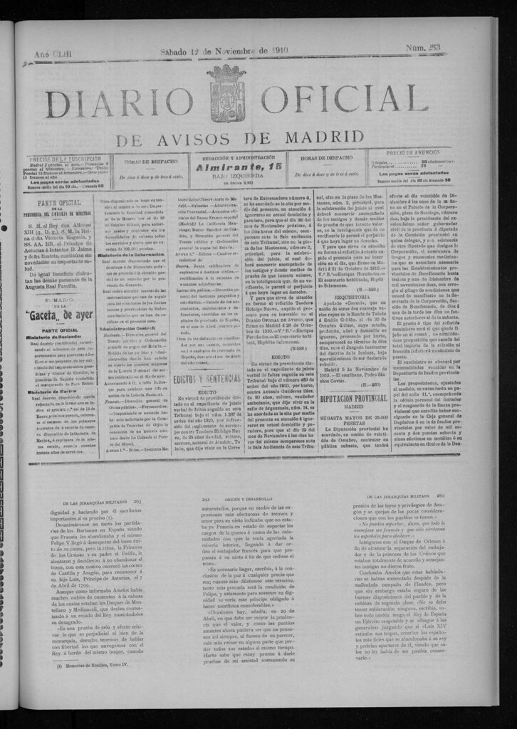 Miniatura de Diario Oficial de Avisos de Madrid del sábado 12 de noviembre de 1910
