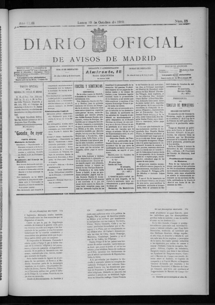 Miniatura de Diario Oficial de Avisos de Madrid del lunes 10 de octubre de 1910