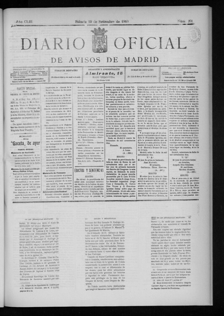 Miniatura de Diario Oficial de Avisos de Madrid del sábado 10 de septiembre de 1910