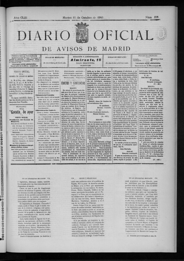 Miniatura de Diario Oficial de Avisos de Madrid del martes 11 de octubre de 1910