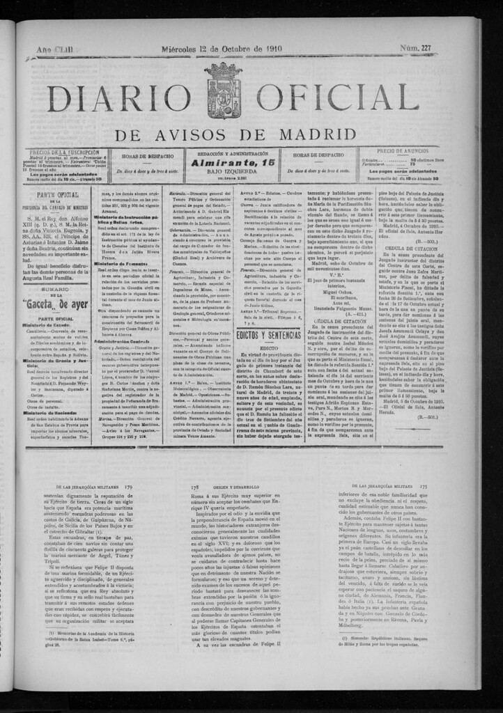 Miniatura de Diario Oficial de Avisos de Madrid del miércoles 12 de octubre de 1910