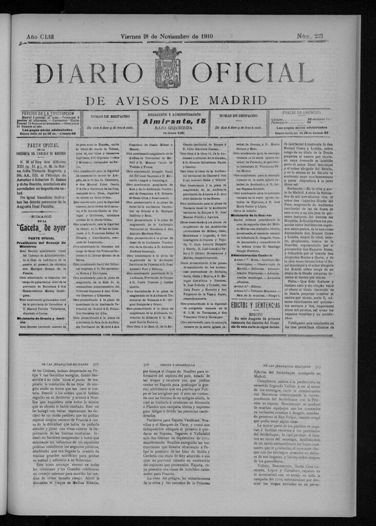 Miniatura de Diario Oficial de Avisos de Madrid del viernes 18 de noviembre de 1910