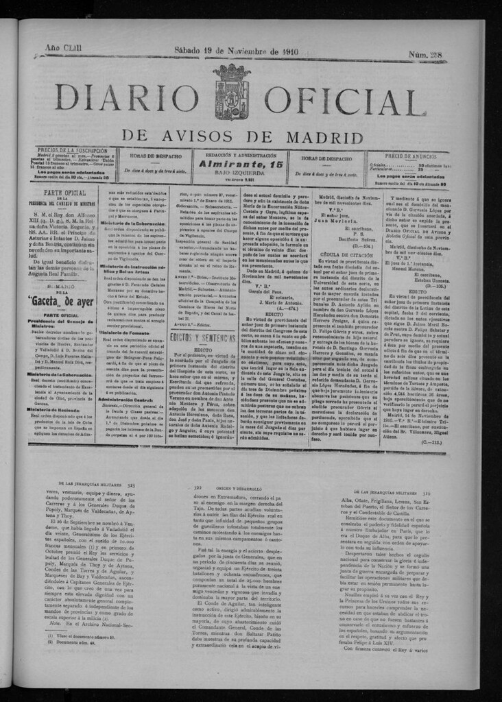 Miniatura de Diario Oficial de Avisos de Madrid del sábado 19 de noviembre de 1910