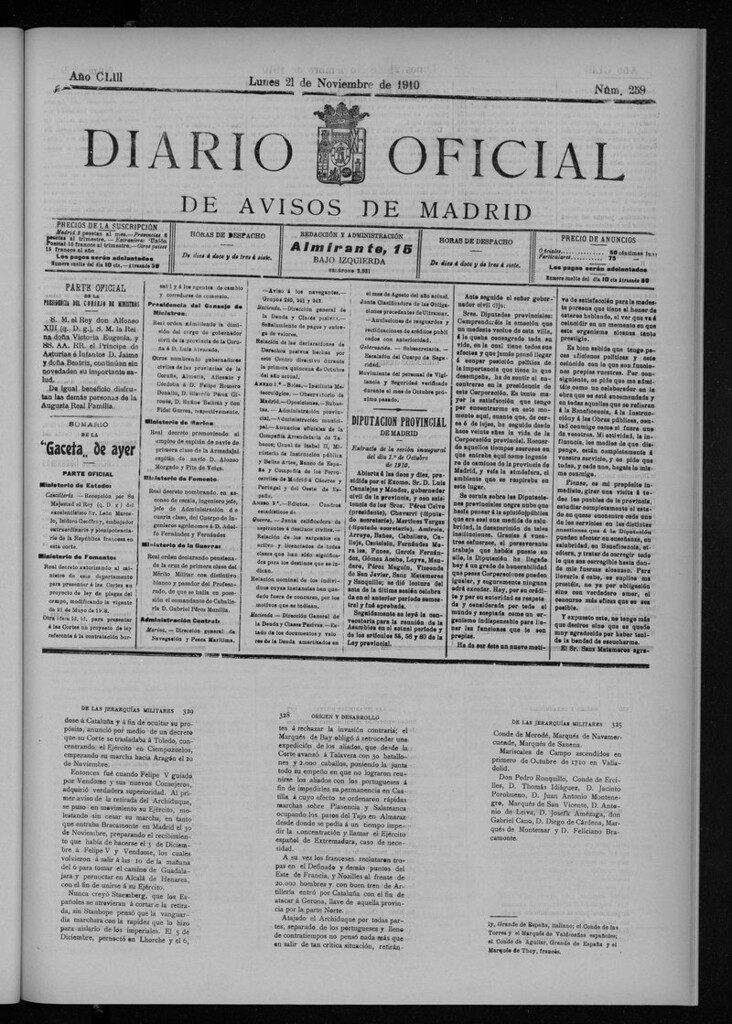 Miniatura de Diario Oficial de Avisos de Madrid del lunes 21 de noviembre de 1910