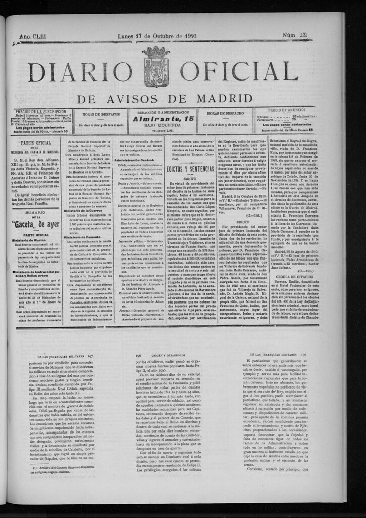 Miniatura de Diario Oficial de Avisos de Madrid del lunes 17 de octubre de 1910