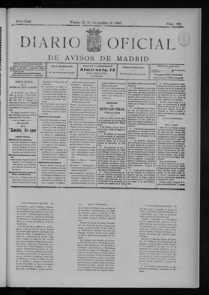 Miniatura de Diario Oficial de Avisos de Madrid del martes 22 de noviembre de 1910
