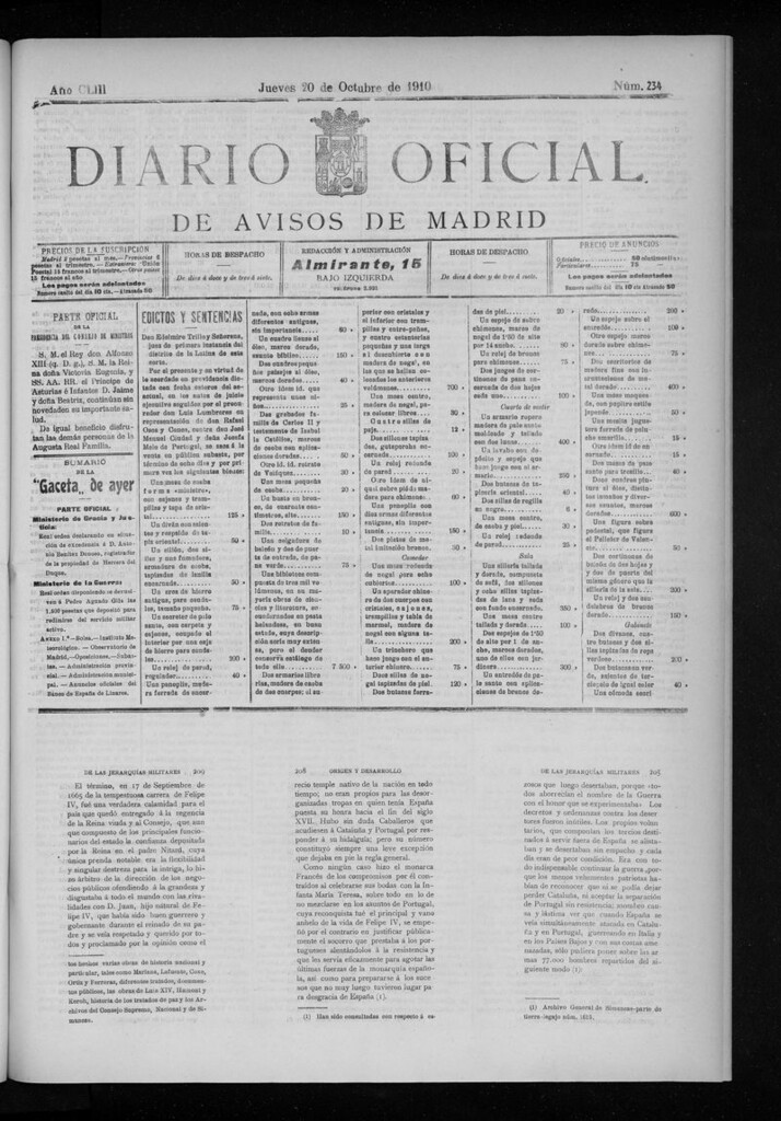 Miniatura de Diario Oficial de Avisos de Madrid del jueves 20 de octubre de 1910
