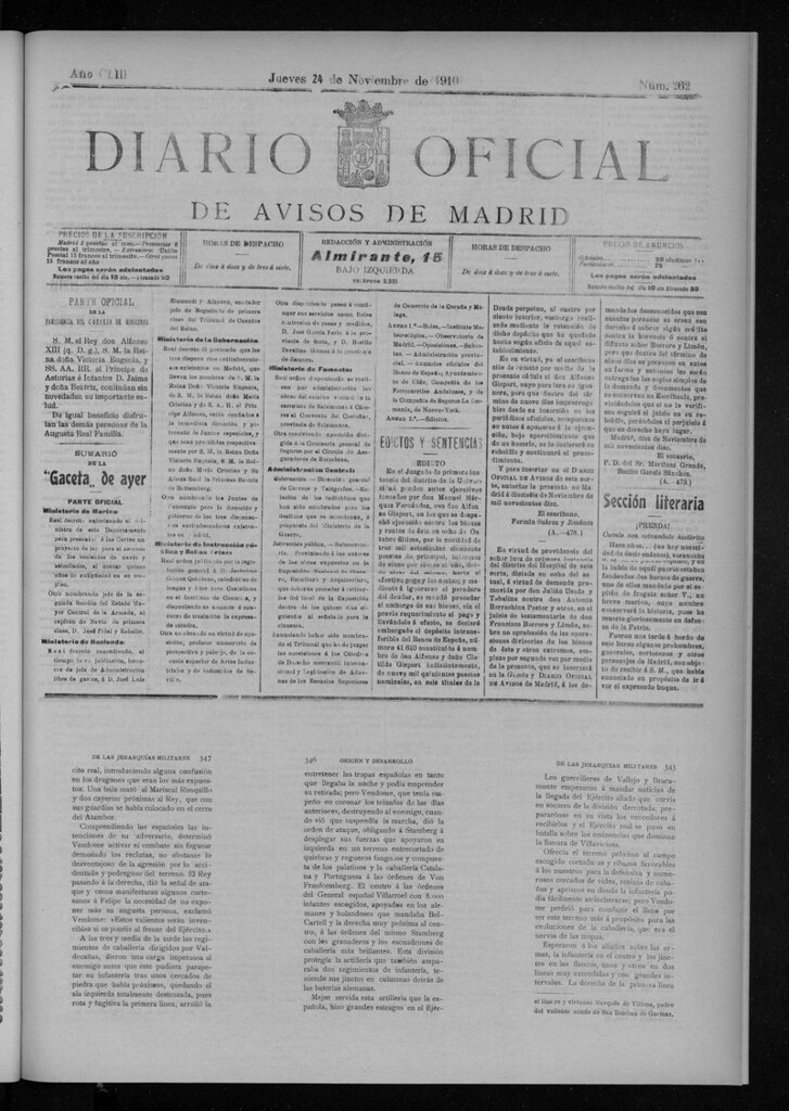Miniatura de Diario Oficial de Avisos de Madrid del jueves 24 de noviembre de 1910