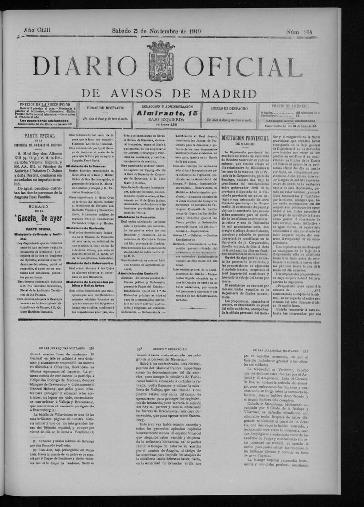 Miniatura de Diario Oficial de Avisos de Madrid del sábado 26 de noviembre de 1910