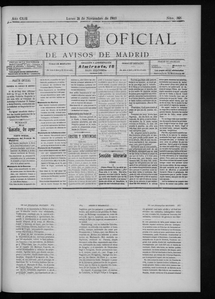 Miniatura de Diario Oficial de Avisos de Madrid del lunes 28 de noviembre de 1910