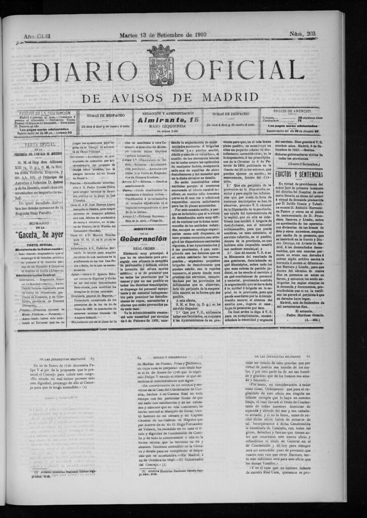Miniatura de Diario Oficial de Avisos de Madrid del martes 13 de septiembre de 1910