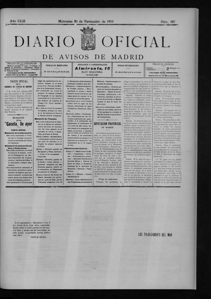 Miniatura de Diario Oficial de Avisos de Madrid del miércoles 30 de noviembre de 1910