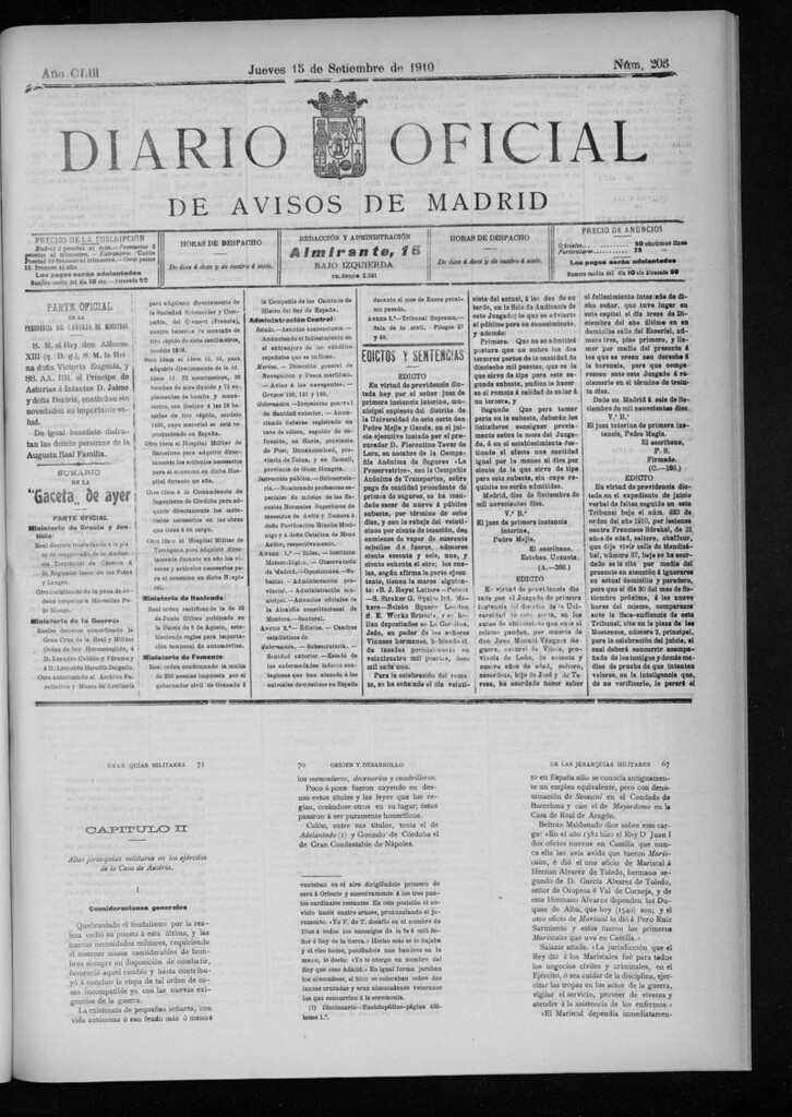 Miniatura de Diario Oficial de Avisos de Madrid del jueves 15 de septiembre de 1910