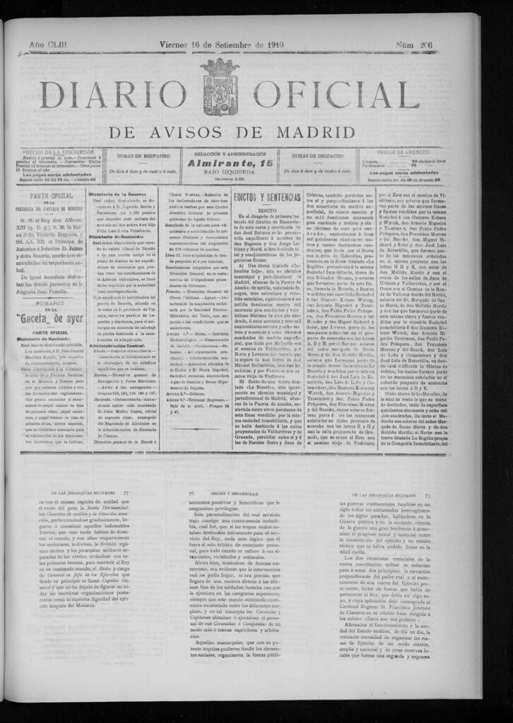 Miniatura de Diario Oficial de Avisos de Madrid del viernes 16 de septiembre de 1910