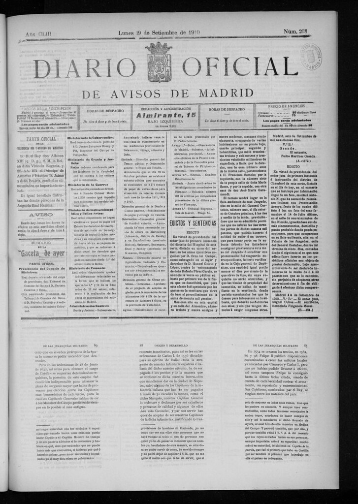 Miniatura de Diario Oficial de Avisos de Madrid del lunes 19 de septiembre de 1910