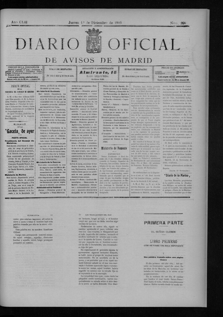 Miniatura de Diario Oficial de Avisos de Madrid del jueves 1 de diciembre de 1910