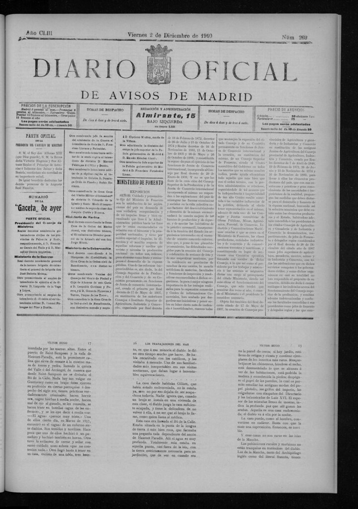 Miniatura de Diario Oficial de Avisos de Madrid del viernes 2 de diciembre de 1910