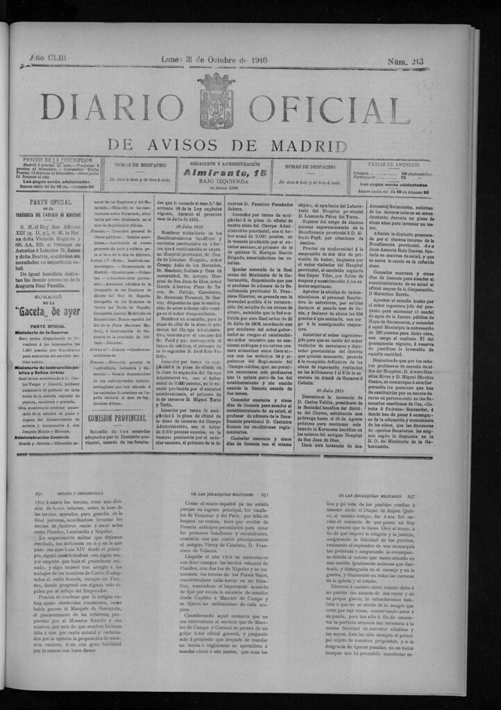 Miniatura de Diario Oficial de Avisos de Madrid del lunes 31 de octubre de 1910