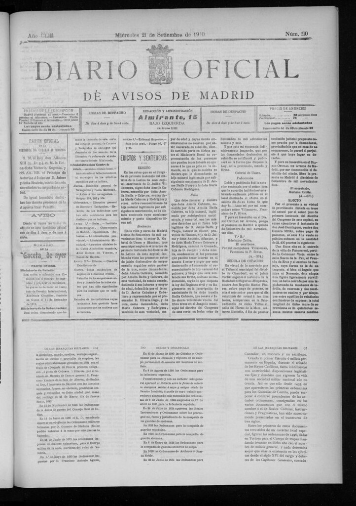 Miniatura de Diario Oficial de Avisos de Madrid del miércoles 21 de septiembre de 1910