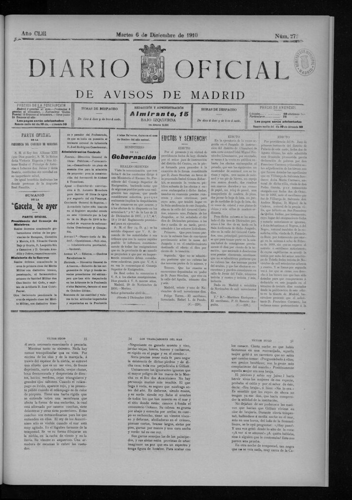Miniatura de Diario Oficial de Avisos de Madrid del martes 6 de diciembre de 1910