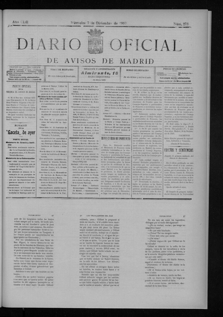 Miniatura de Diario Oficial de Avisos de Madrid del miércoles 7 de diciembre de 1910