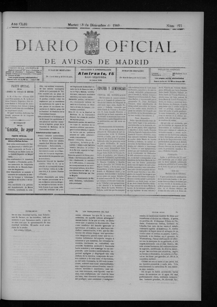 Miniatura de Diario Oficial de Avisos de Madrid del martes 13 de diciembre de 1910