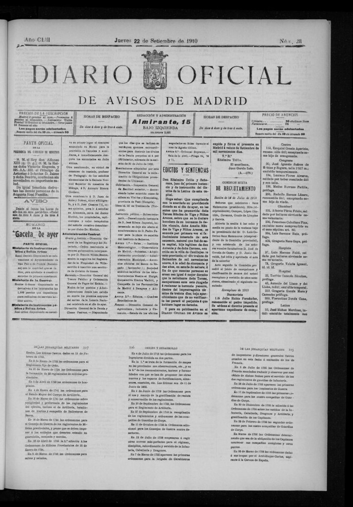 Miniatura de Diario Oficial de Avisos de Madrid del jueves 22 de septiembre de 1910