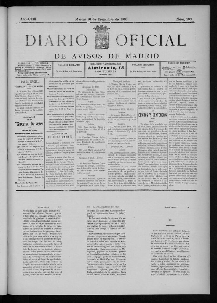 Miniatura de Diario Oficial de Avisos de Madrid del martes 20 de diciembre de 1910