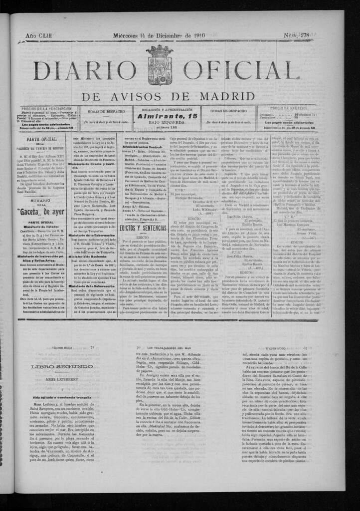 Miniatura de Diario Oficial de Avisos de Madrid del miércoles 14 de diciembre de 1910