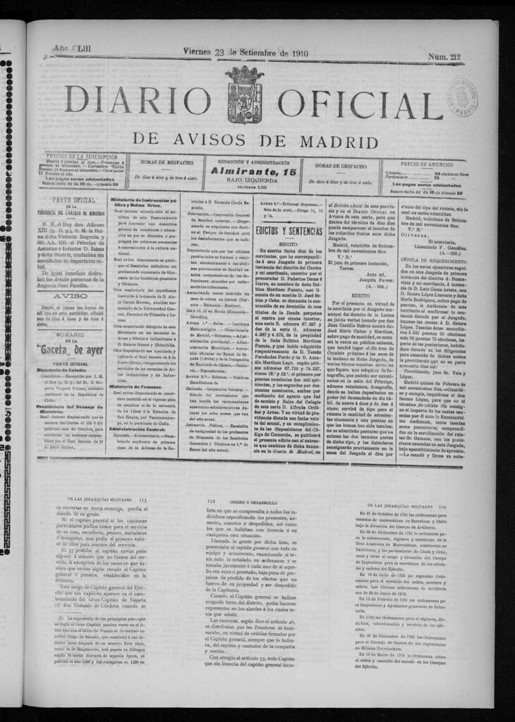 Miniatura de Diario Oficial de Avisos de Madrid del viernes 23 de septiembre de 1910