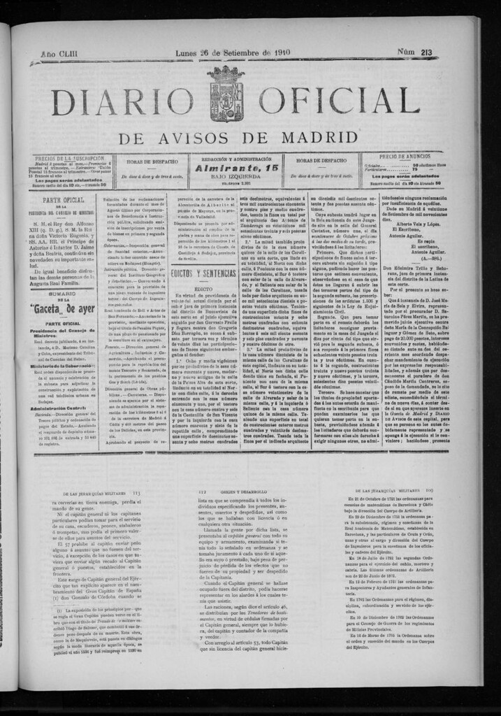 Miniatura de Diario Oficial de Avisos de Madrid del lunes 26 de septiembre de 1910