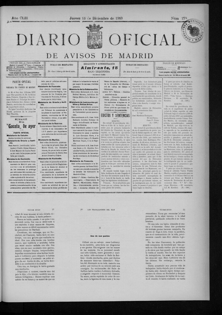 Miniatura de Diario Oficial de Avisos de Madrid del jueves 15 de diciembre de 1910