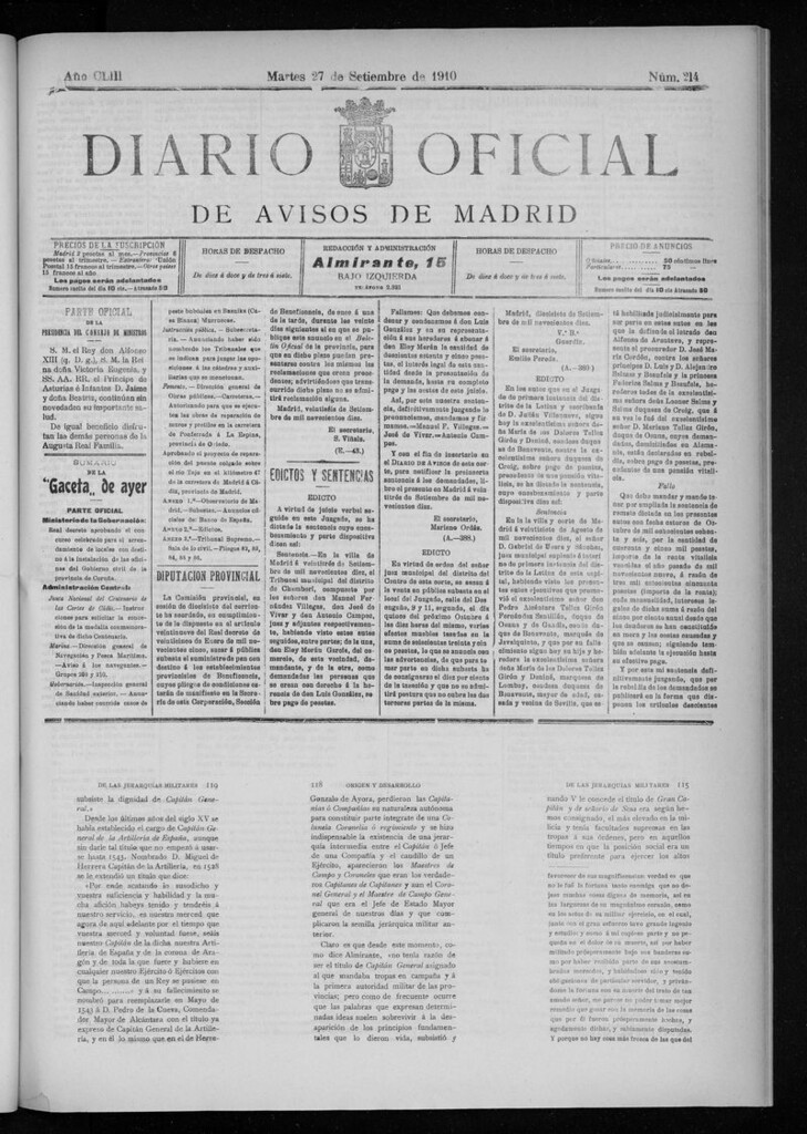 Miniatura de Diario Oficial de Avisos de Madrid del martes 27 de septiembre de 1910