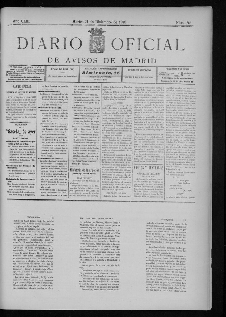 Miniatura de Diario Oficial de Avisos de Madrid del martes 27 de diciembre de 1910