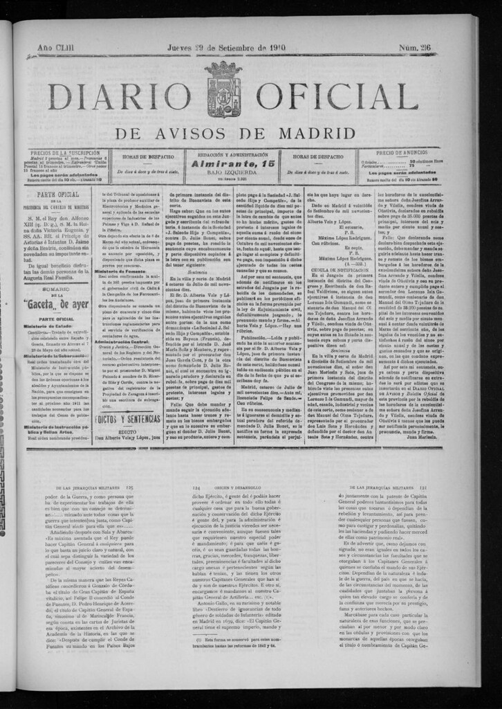 Miniatura de Diario Oficial de Avisos de Madrid del jueves 29 de septiembre de 1910